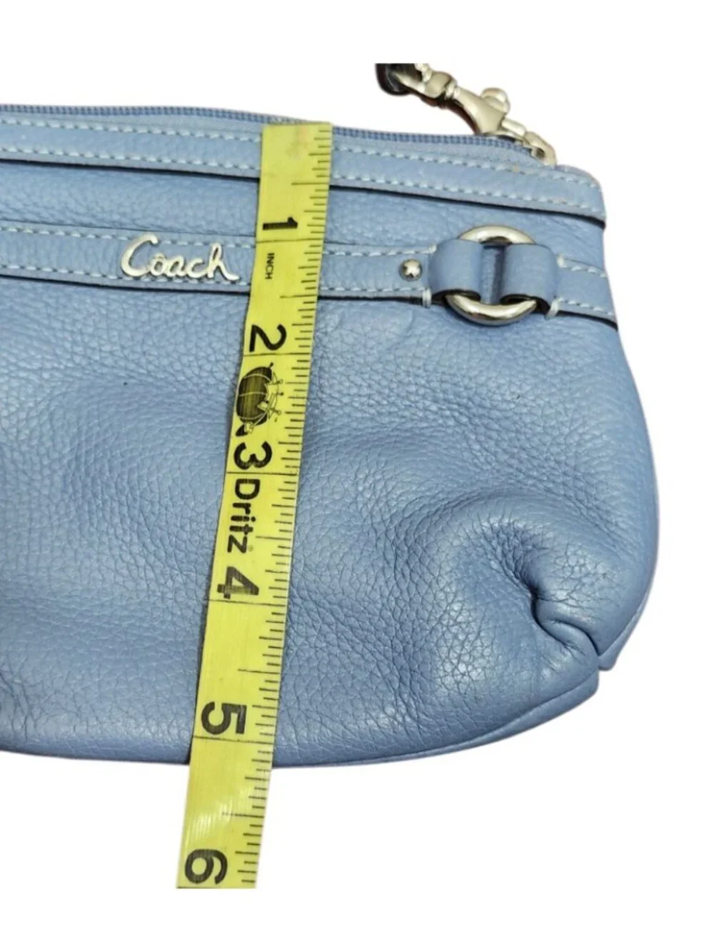 Coach Blue Leather Wristlet Small Pouch Zip Top Mini Bag Y2K Handbag Silver